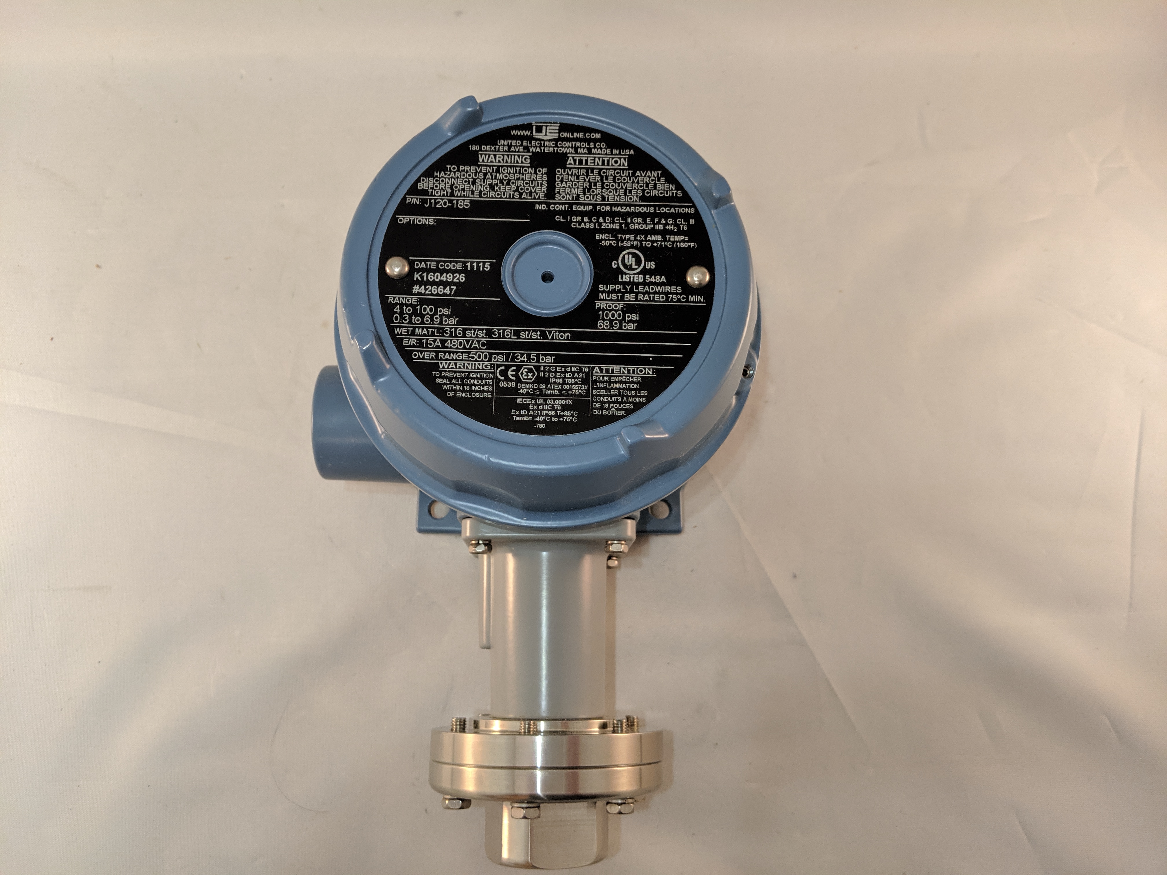 UEC EX-PROOF PRESSURE SWITCH 316SS WETTED PARTS 4-100PSI