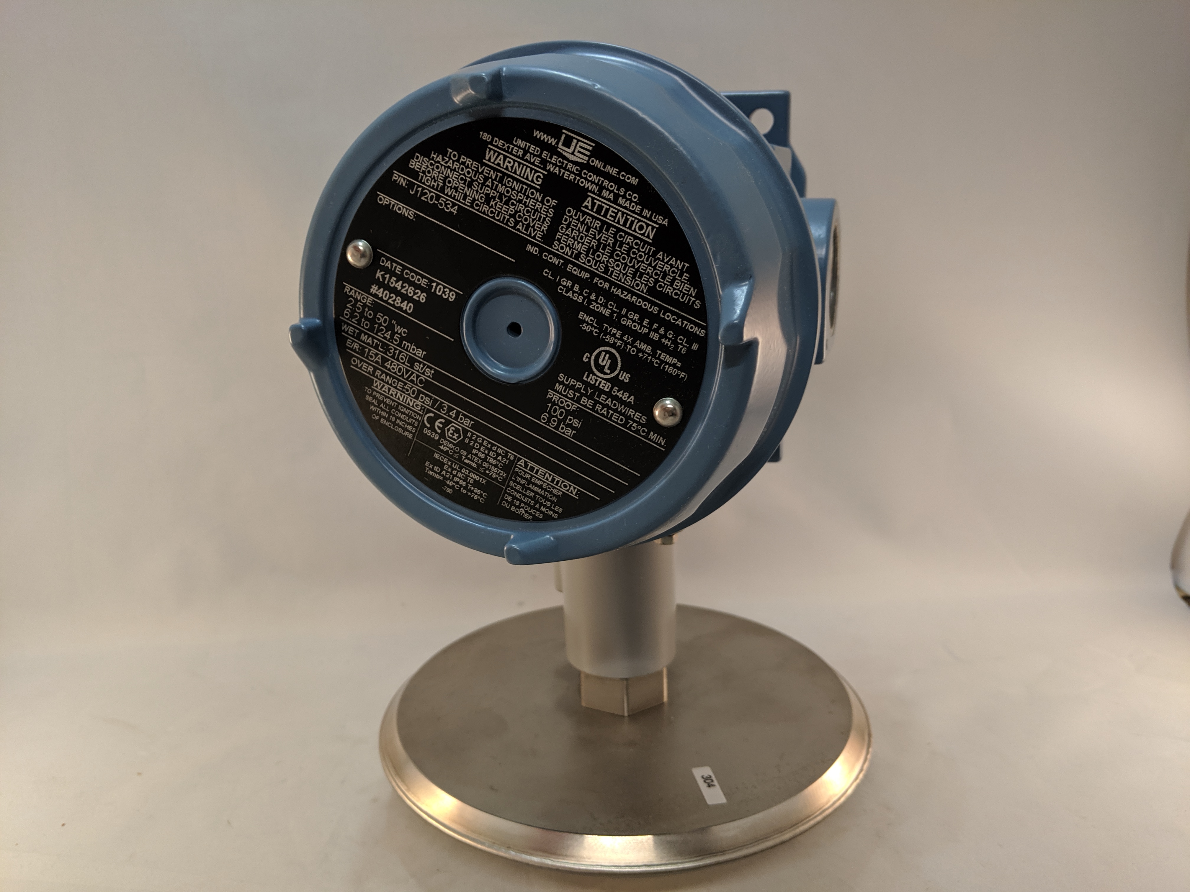 UEC EX-PROOF PRESSURE SWITCH 316SS WETTED 2.5-50"WC 1/2"NPT