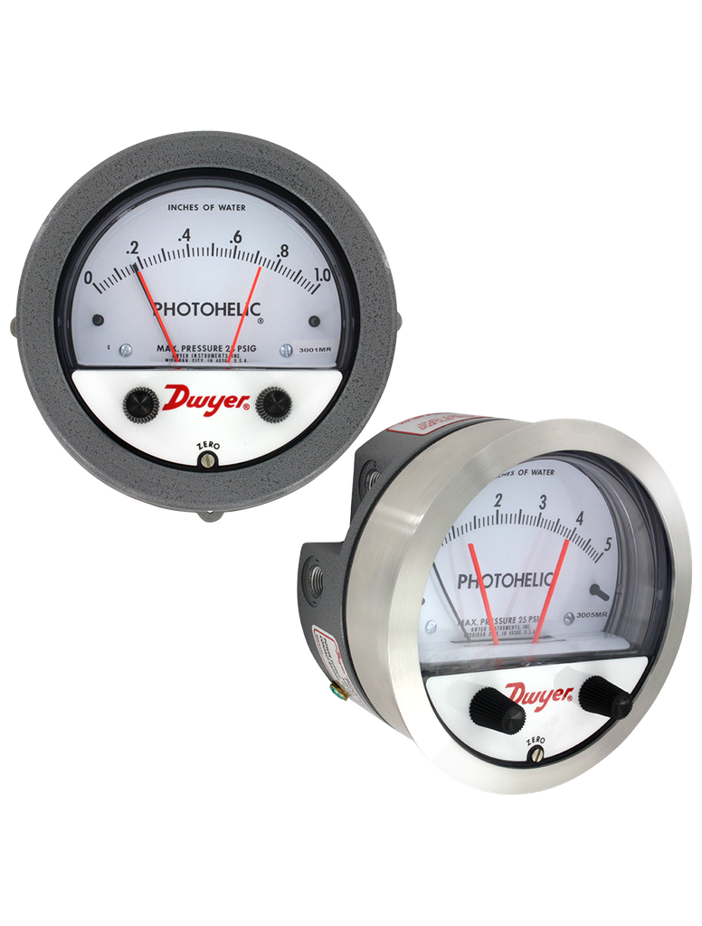 Dwyer, Photohelic Switch/Gauge 0-2"WC, Tamperproof Knobs