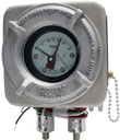 MIDWEST Model 120 -Piston type differential pressure gauge with ASME B40.100 Grade B Accuracy +/-  3-2-3%  full scale ascending; Aluminum body with stainless steel internals and ceramic magnet, Working Pressure of 3,000 PSIG, Range 0-2.5 BAR, 2.5 inch (63.5mm) unidirectional  dial with engineered plastic housing and shatter resistant lens; Viton seals, 1/4" FNPT back connections, Reversed high/low process connections.