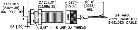 MP Series, MP62TA - 5/8" Threaded Magnetic Pickup