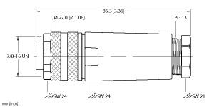 Turck Actuator and Sensor Field Wireable, 7/8 Connection, " (B 4141-0/13.5)