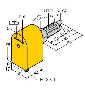 Turck Flow Monitoring, Immersion Sensor with Integrated Processor (FCS-GL1/2A2P-LIX-H1141/A)