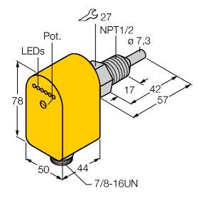 Turck Flow Monitoring, Immersion Sensor with Integrated Processor (FCS-N1/2A4P-ARX-B1151/230VAC)