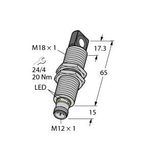 Turck Ultrasonic Sensor, Diffuse Mode Sensor (RU40U-M18MS-UP8X2-H1151)