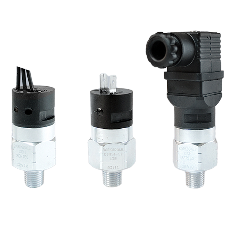 Barksdale CSM Compact Pressure Switch, Field Adjustable, 75 to 300 psi, SPDT, 5A/ 3A @ 125 VAC/ 250 VAC, G 1/4, DIN# 43650A, Buna-M Wetted Parts