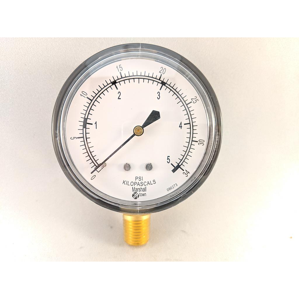 PRESSURE GAUGE, 2.5" DIAL, 1/4" NPT BOTTOM CONNECT, 0-3 PSI