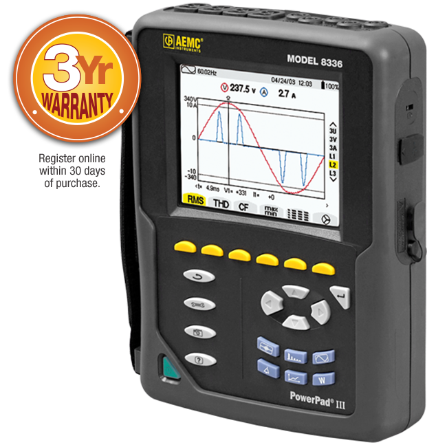 AEMC PowerPad® III Model 8336 w/4 193-24-BK Sensors