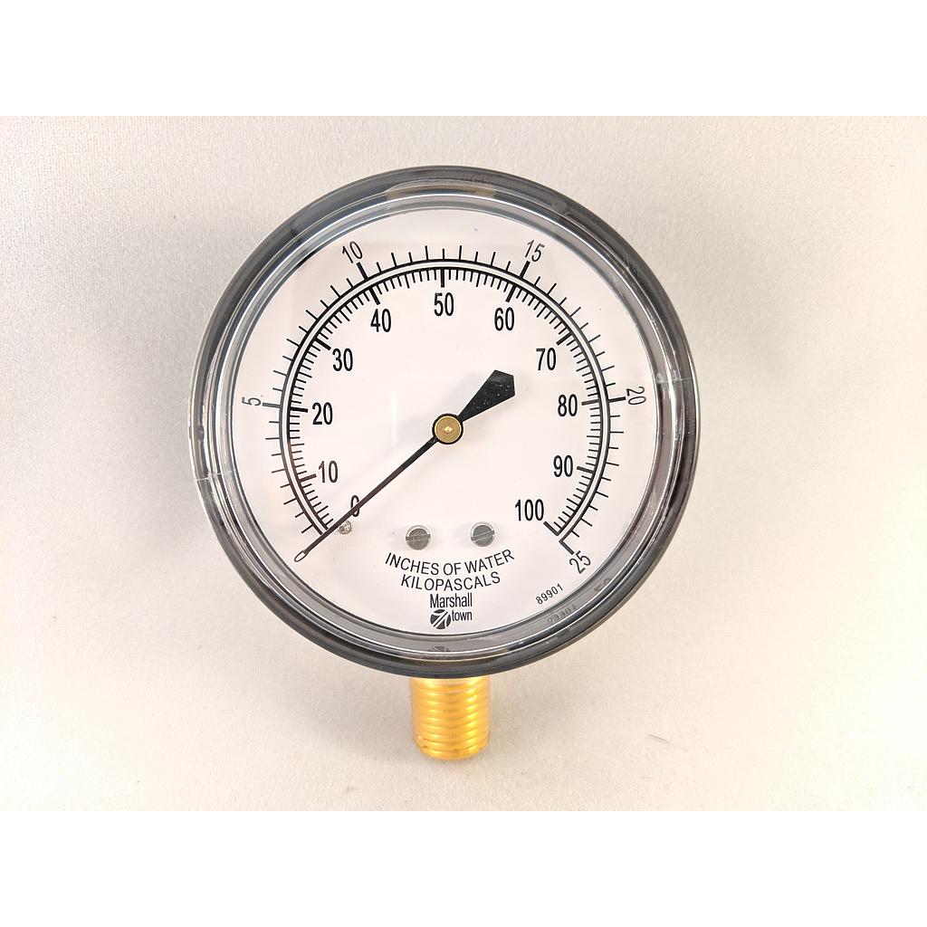 PRESSURE GAUGE, 2.5" DIAL, 1/4" NPT BOTTOM CONNECT, 0-60" H2O