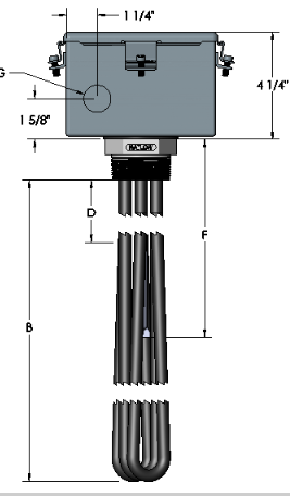 Watlow Tubular Plug Immersion Heater, 240 VAC, 2000 Watt 1' NPT 9.5" Immersion