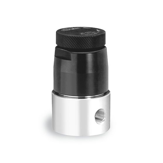 04 Series Pressure Regulator, SS, CTFE Seat, 0-3500PSI Inlet, 0-100PSI Outlet, Panel Mounting w/Black Knob, (2) Pressure Gauges, 1/4"NPT Inlet/Outlet Port Size, No Tescom Marking