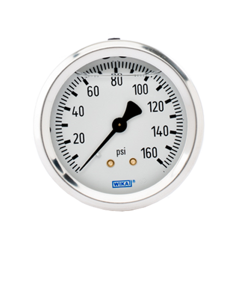 Wika 212.53 Series Dry Industrial Pressure Gauge, 2.5" Dial, 0 to 200 PSI, 1/4" NPT Brass Center Back Mount, O2 Cleaned