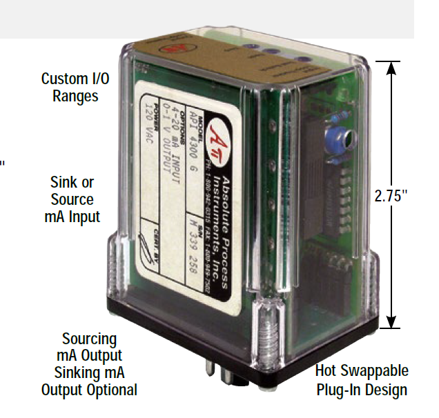 API PLUG-IN DC/DC TRANSMITTER 115VAC POWER 4-20MA IN AND OUT
