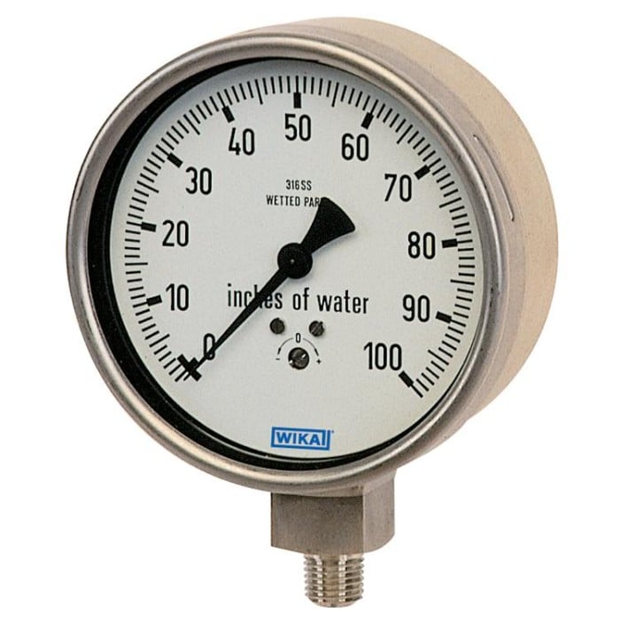 Wika 632.50 Series Stainless Steel Dry Capsule Pressure Gauge, 0 to 3 psi