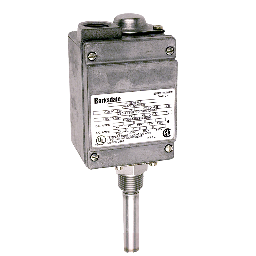 Barksdale Local Mount Temperature Switch, NEMA 4, SPDT Single Set Point, 100-225F, Brass Sensor