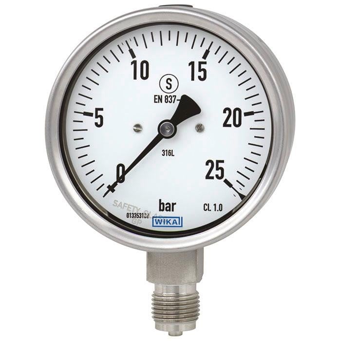 Wika 233.30 Series Stainless Steel Liquid Filled Industrial Pressure Gauge, 0 to 30 psi