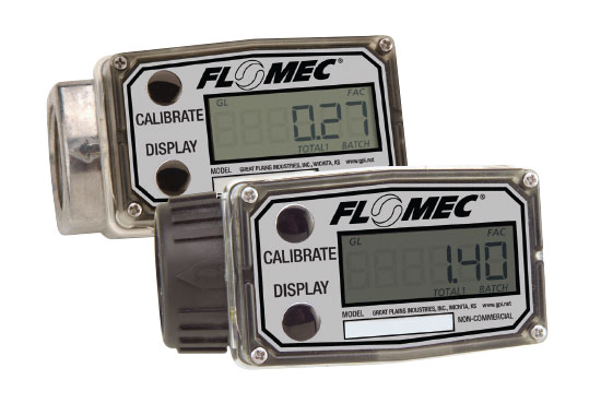 Flomec A1 Series, Turbine Flow Meter, Battery Powered Display, Nylon Body for Water and Non-Aggressive Chemicals, 1" NPTF, Gallon UoM