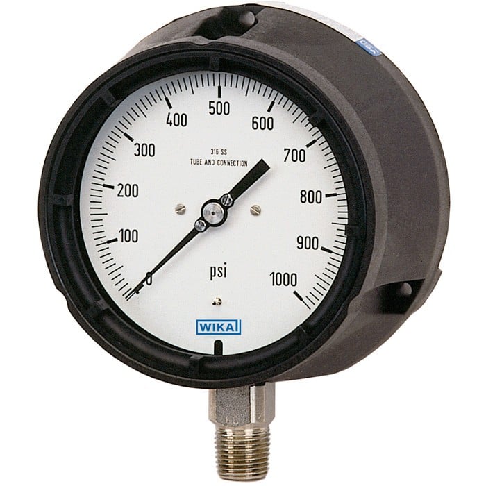 Wika 232.34 Series 4.5" Stainless Steel Dry Process Gauge, 0 to 140 ftH2O, 1/4 NPT LBM
