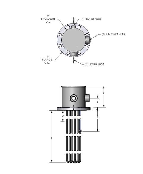 Watlow Flanged Circulation Heater, 6" 150LB