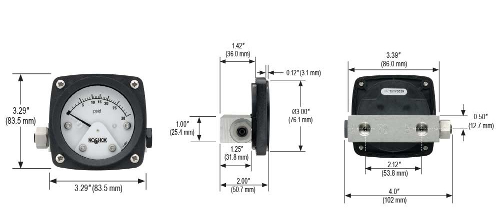 1000 Series Differential Gauge, 0 psid to 25 psid, Silicone Filled