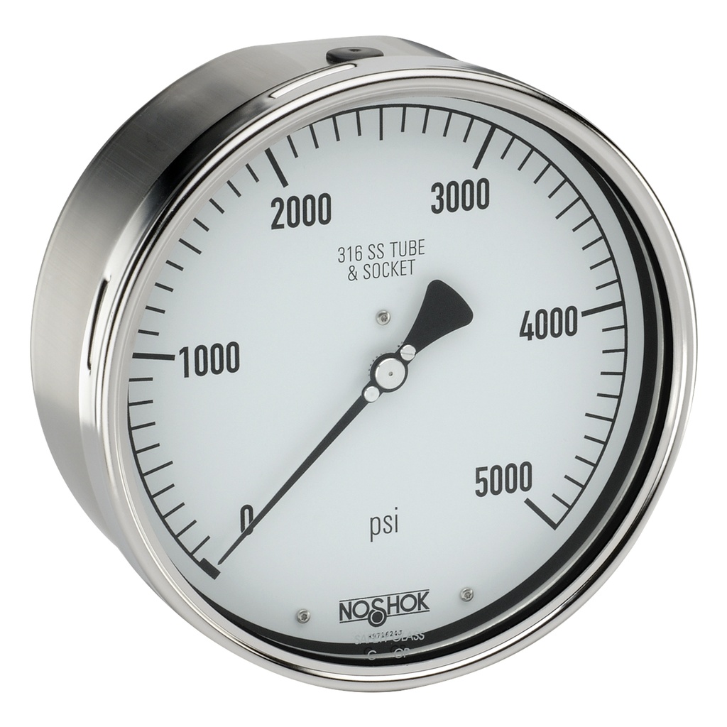 500 Series Stainless Steel Liquid Filled Pressure Gauge, 0 psi to 5,000 psi, Stainless Steel Bezel & U-Clamp