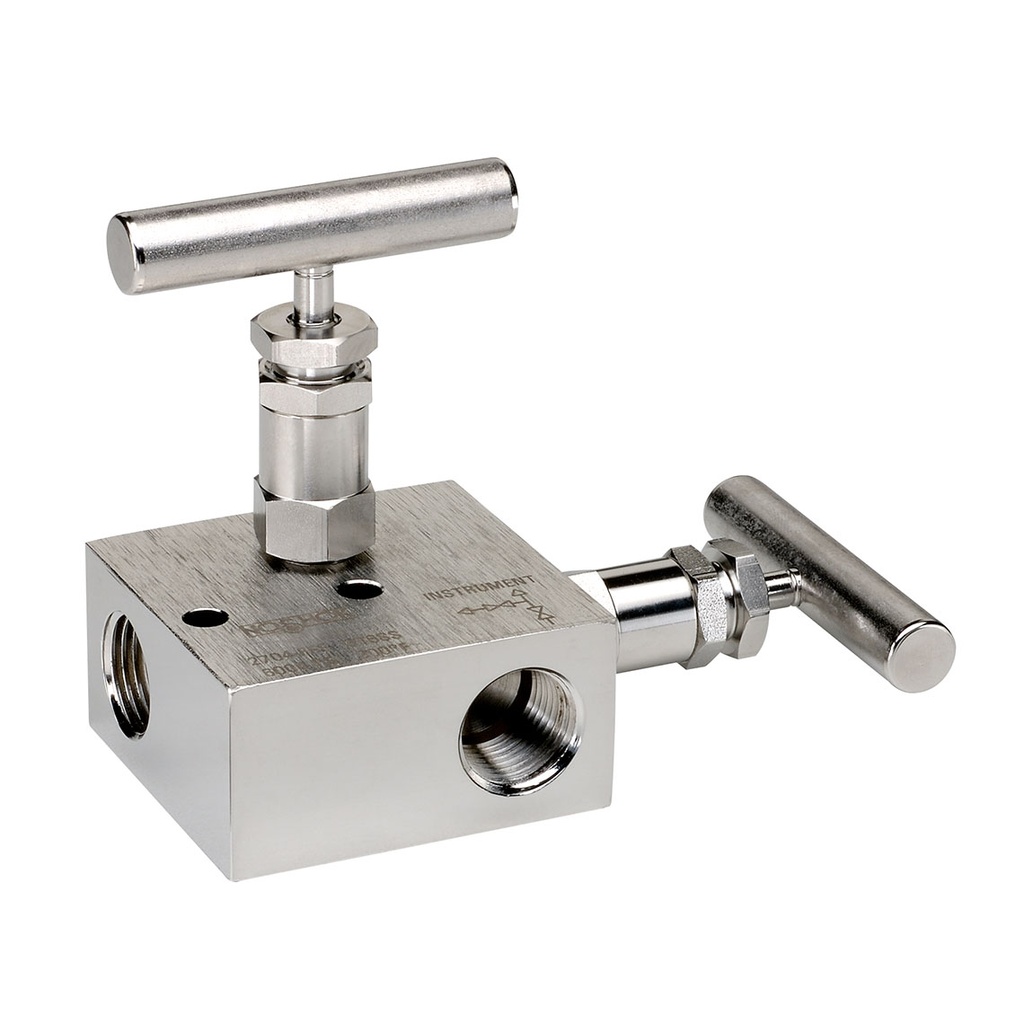 2704 Series 2-Valve Block & Bleed Manifold Valve, Soft Tip, 1/2" NPT Female x 1/2" NPT Female, Steel, 0.156" Orifice