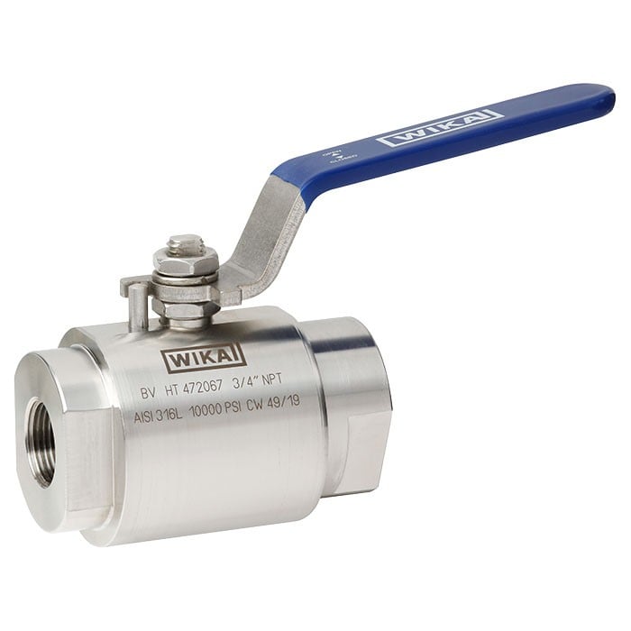 Wika BV Series Ball Valve, 316/316L SS, 1/2" NPTF to 1/2" NPTF, 6000 psi, 0.39 in. (10 mm) Bore
