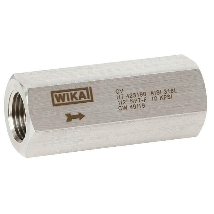 Wika CV Series Piston Check Valve, 316/316L SS, 1/4" NPTF to 1/4" NPTF, 10000 psi
