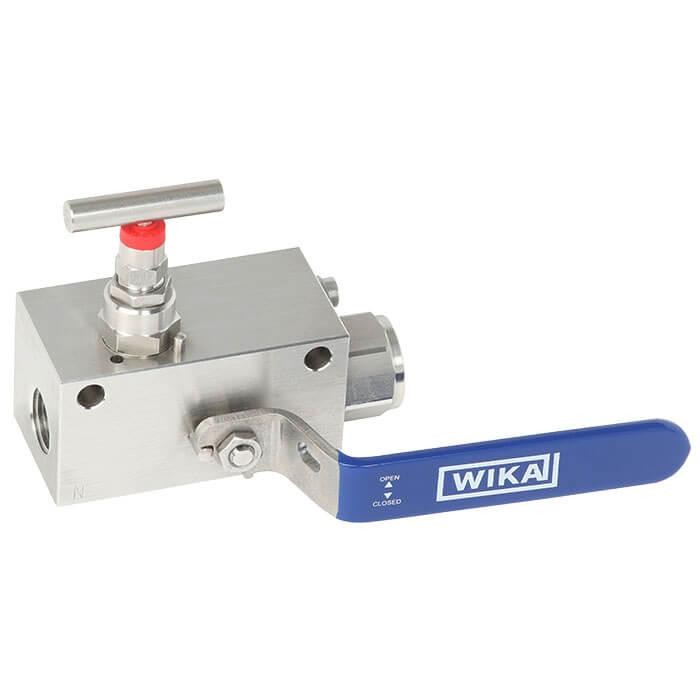 Wika IBM2 Series Mono-Block, Block & Bleed Valve Manifold, 316/316L SS, 1/2" NPTF to 1/2" NPTF, 6000 psi, 0.394 in. (10 mm) Bore