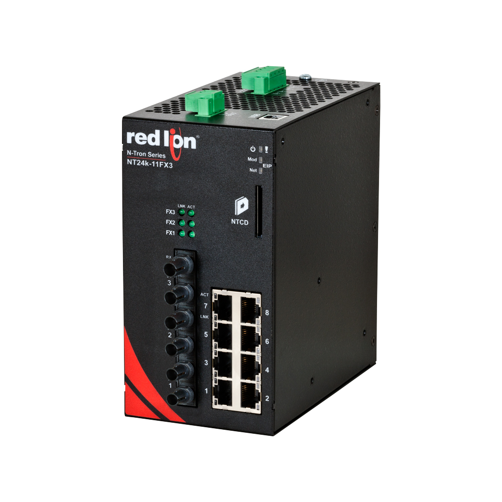 NT24k Series, 11-Port, N-Tron NT24k®-11FX3 Managed Gigabit Ethernet Switch, ST 2km PTP Enabled