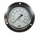 Wika 633.50 Series Glycerin/Water Filled Capsule Pressure Gauge, 4" Dial, 0 to 150 inH2O, 1/4 NPT SS Lower Back Mount, Front Flange