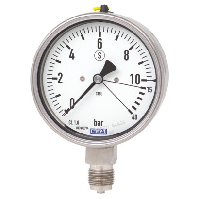 Wika Series Dry Pressure Gauge, 4" Dial, 0 to 150 psi (580 psi OP), 1/4 NPT SS Lower Mount