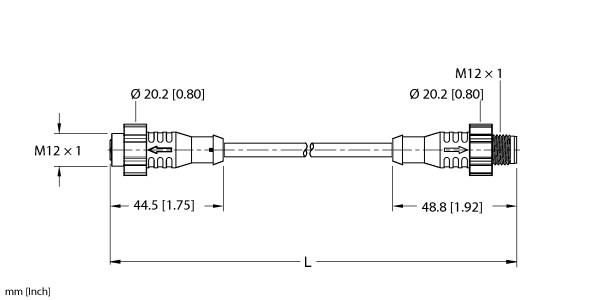 Turck Actuator and Sensor Cordset, Extension Cable (EKRT-ESRT-A5.500-GC2K-1)