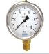 Wika 213.53 Series Glycerin Filled Industrial Pressure Gauge, 2.5" Dial, 0 to 1000 kPa (psi), R 1/4-ISO7 Brass Lower Mount