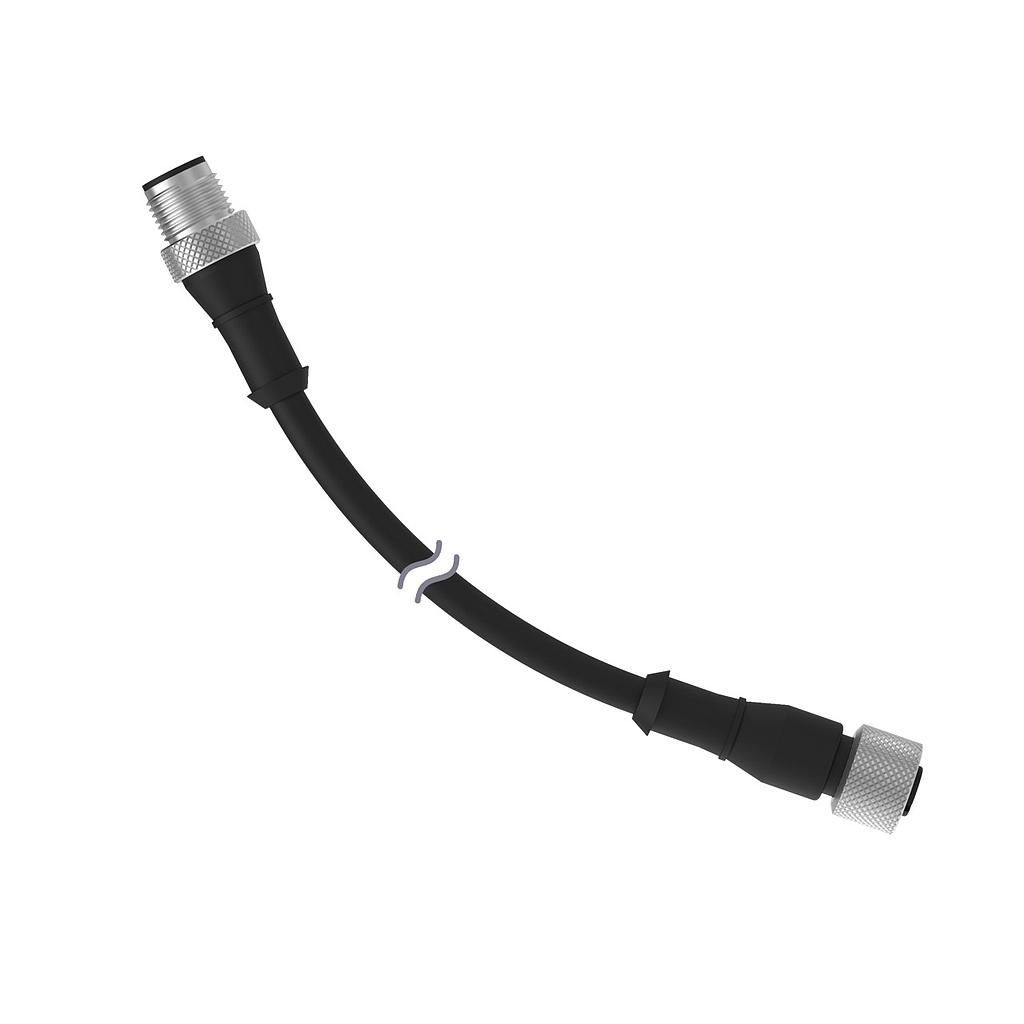 Double-Ended M12 Cable 3 m. 4-pin Straight Female; 4-pin Straight Male. 3 m 4x22 PVC Black. Nickel-Plated Brass Coupling Nut(s)