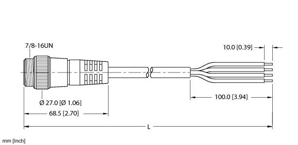 Turck Power Cordset, Connection Cordset (RSM 44-2M/S4000)