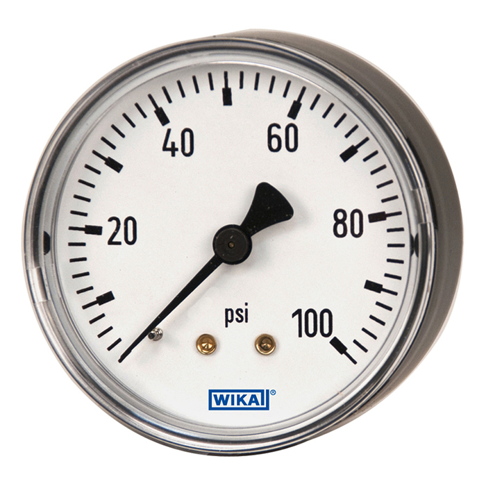 Wika 111.12 Series 2" Brass Dry Pressure Gauge, 0 to 10 bar, 2nd Scale psi, G 1/8 B, CBM, Narrow SS Panel Ring, Rolled On, w/Mounting Bracket