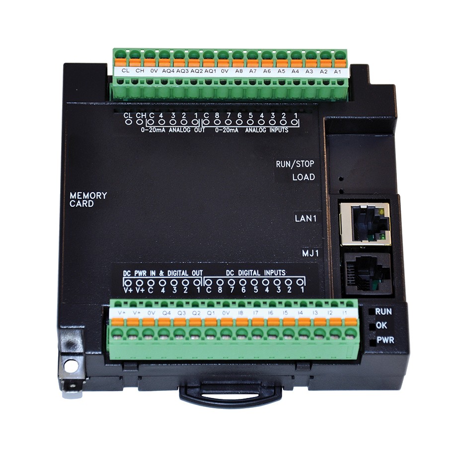 Currently only available as (-75) variant RCC Logic controller with eight (8) Digital inputs compatible with 12V/24VDC - four (4) DC Outputs - .5A per point - Eight (8) 12-bit Analog Inputs O-20mA and four (4) 12-bit Analog outputs 0-20mA