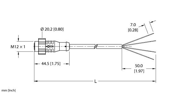 Turck Actuator and Sensor Cordset, Connection Cable (EKRT-A4.400-GU2K-5)