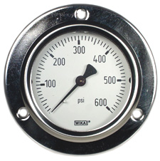 Wika 212.53 Series Ready to Fill Pressure Gauge, 2.5" Dial, 0 to 600 psi, 1/4 NPT Brass, Back Mount, Front Flange
