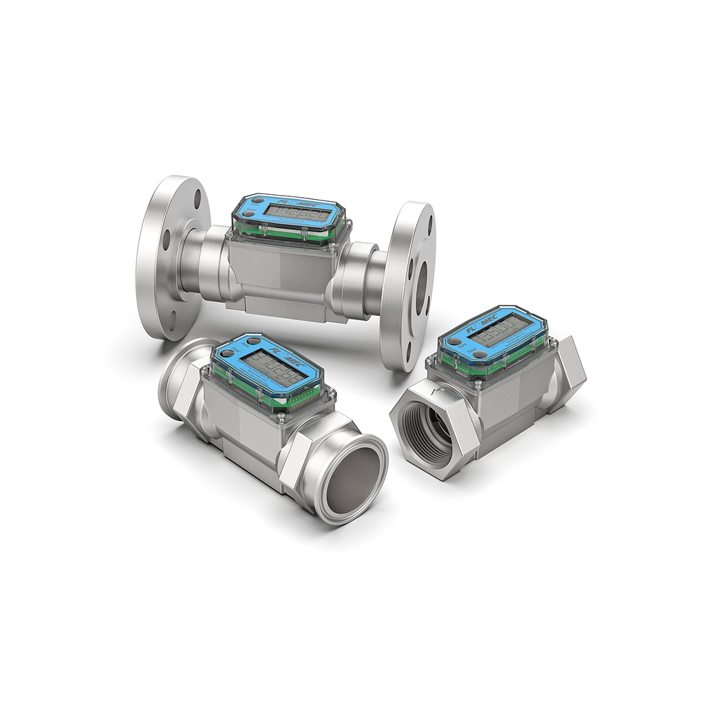 Flomec G2 Series, Turbine Flow Meter, 3/4" NPTF, Pulse Out, 4-20mA, Stainless Steel Body for Petro Chem, Water, and Solvents
