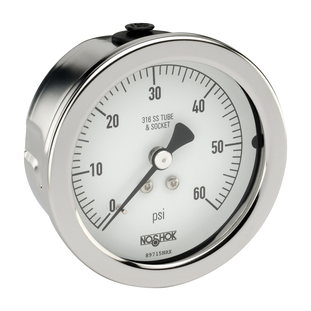 500 Series Stainless Steel Liquid Filled Pressure Gauge, 4" Dial, -30 inHg to 0 to 160 PSI/Ammonia Scale, 1/2" NPT Lower Back Mount, Stainless Steel Front Flange