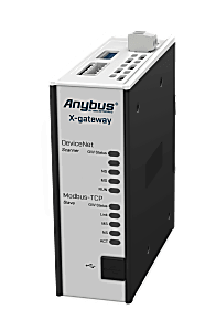 Anybus X-gateway, DeviceNet (Scanner/Master interface) to Modbus TCP/IP (Server/Slave interface)