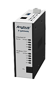 Anybus X-gateway, EtherNet/IP (Scanner/Master interface) to Modbus TCP/IP (Server/Slave interface)