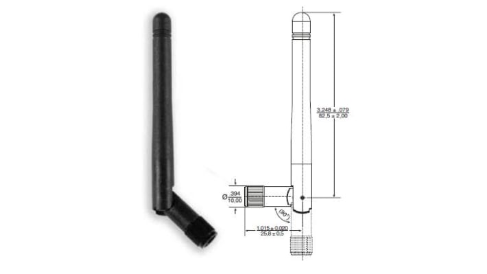 HMS Wi-Fi small hinged antenna (replacement to antenna normally packaged with Cosy base unit or Flexy Wi-Fi ext card)