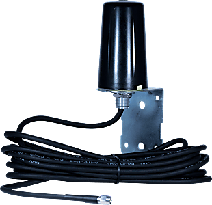 HMS Cellular 4G Antenna with Cable, Bulkhead/Screw-mount IP66 rated, 5m (16') Attached Cable with SMA-Male (Plug) Straight Connector, 2.6GHz LTE, Omni-directional Vertical Polarization, 50 Ohm impedance, 30W Max Input Power. Includes optional wall mounting bracket.