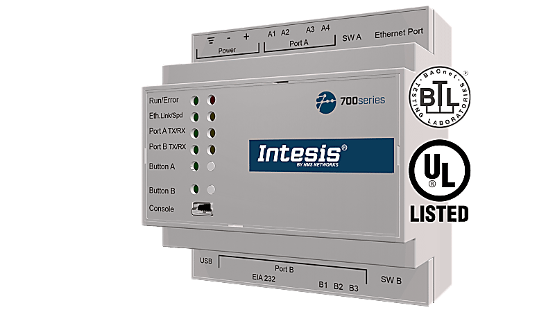 Intesis Modbus TCP & RTU Master to BACnet IP & MS/TP Server Gateway - 600 points