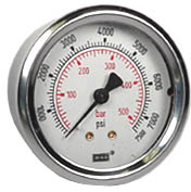 [50512048] Wika 213.53 Series Glycerin Filled Industrial Pressure Gauge, 2.5" Dial, 0 to 7500 psi (bar), 1/4 NPT Brass Back Mount