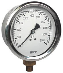 [9699223] Wika 213.53 Series Industrial Brass Liquid Filled Pressure Gauge, 0 to 5000 psi - NO LONGER AVAILABLE, SEE P/N:52861299
