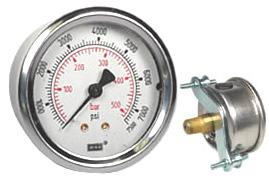 [52409651] Wika 212.53 Series Liquid Filled Pressure Gauge, 2.5" Dial, 0 ot 7500 psi (bar), 1/4 NPT Brass Back Mount, U-Clamp Panel Mount